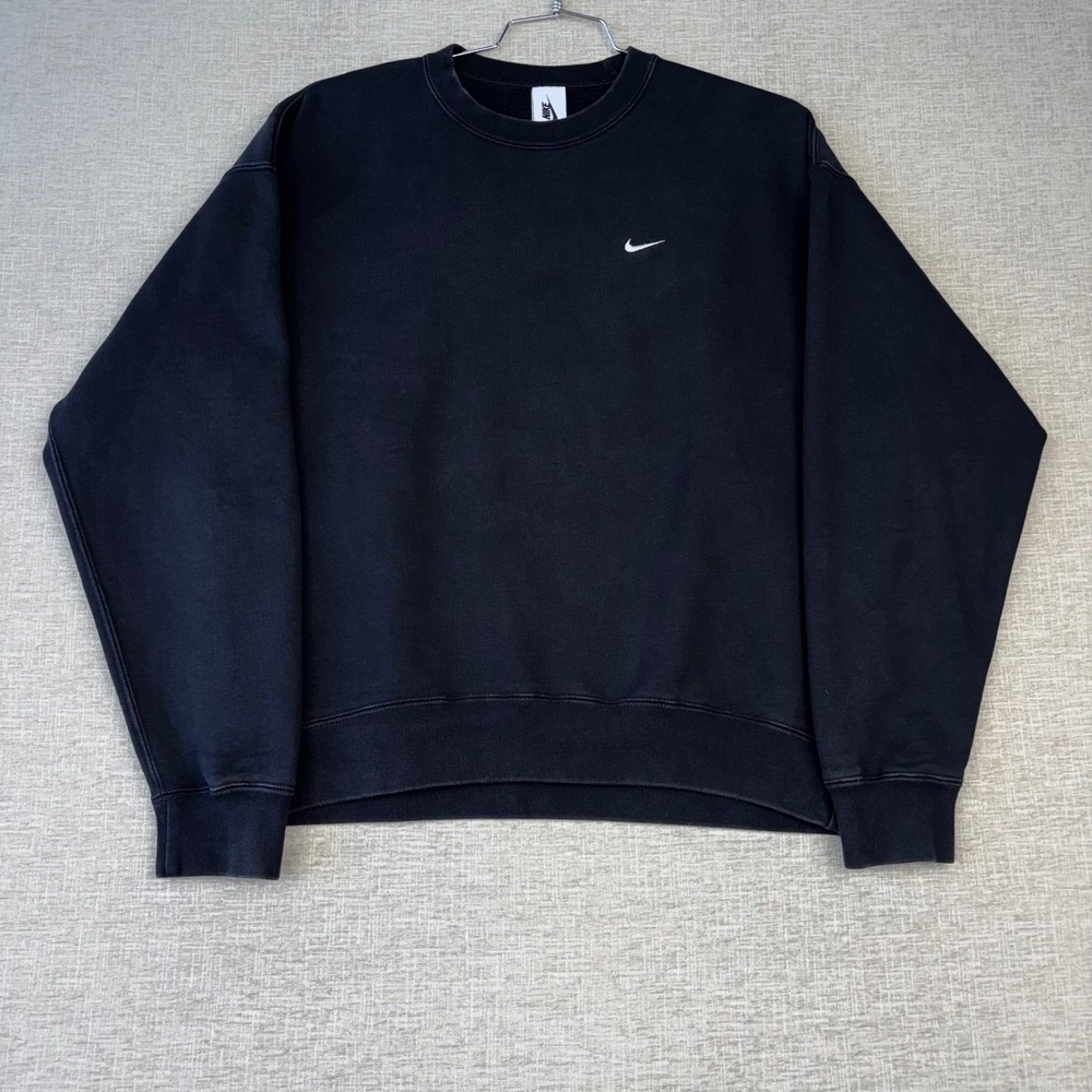 Nike Mens Mini Swoosh Crewneck Sweatshirt Black Fleece Pullover Medium